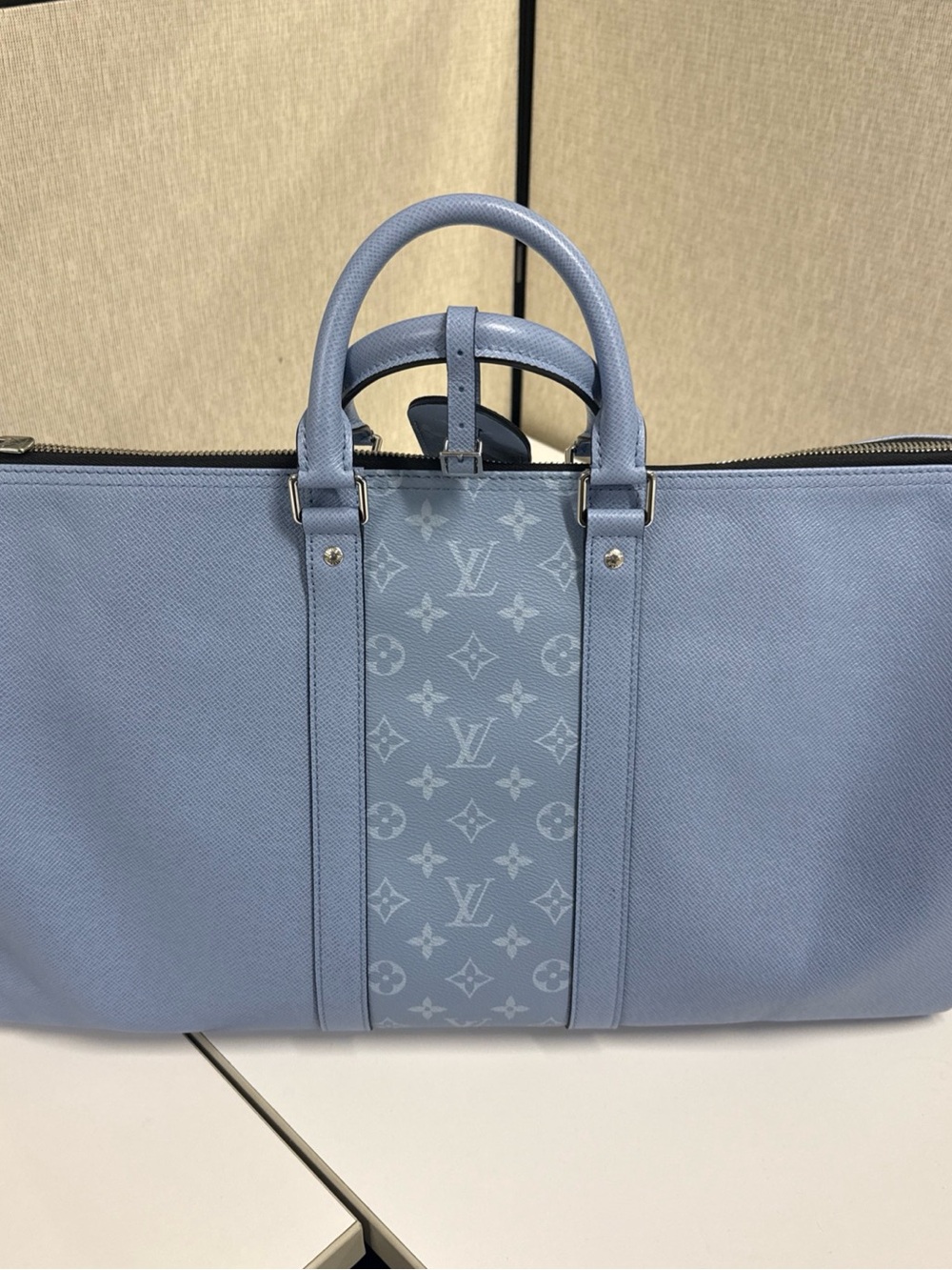 Louis Vuitton Keepall Bandouliere 50 Blue Taigarama Leather Bag Unisex